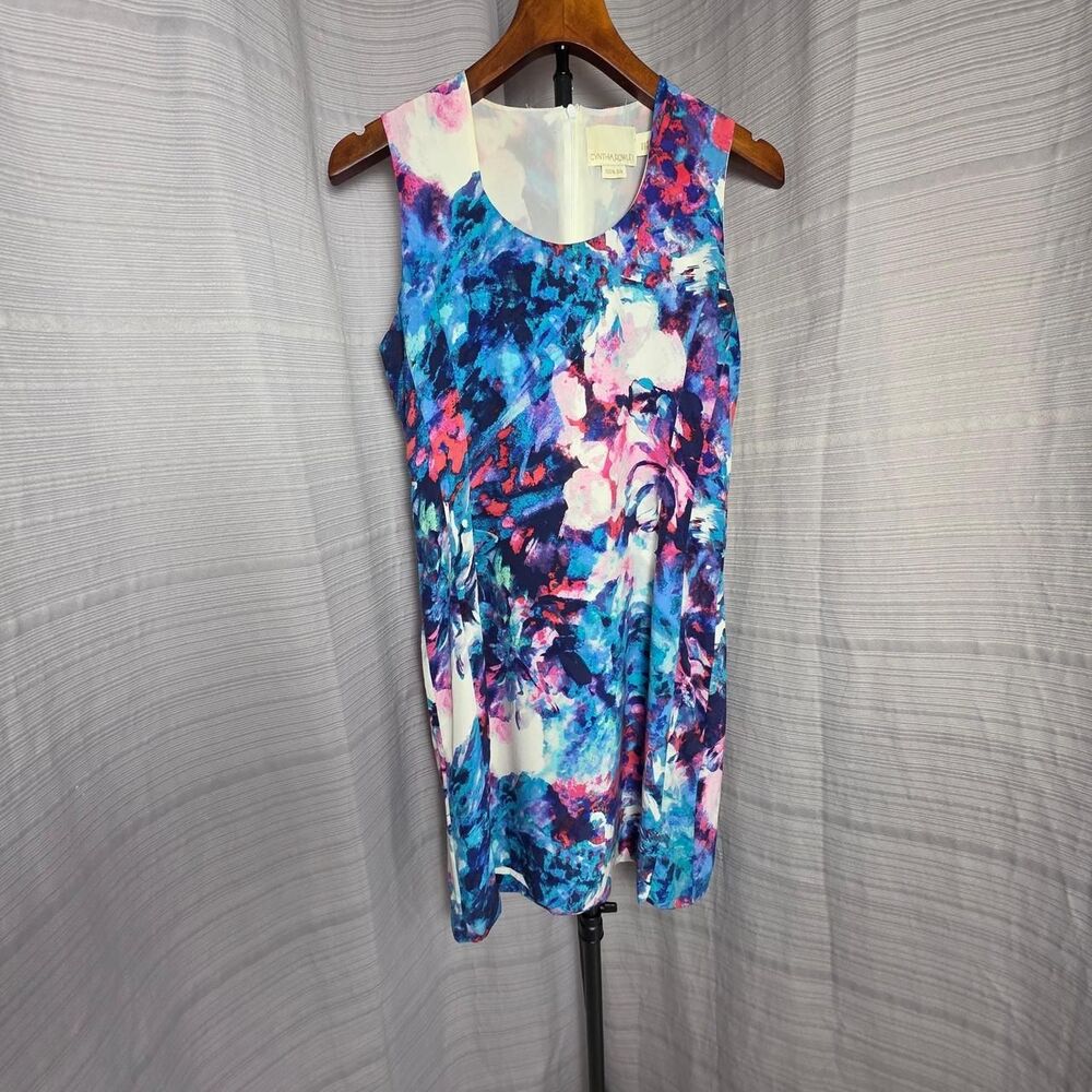 Cynthia Rawley 100% Silk Watercolor Sheath Dress 6 Preppy Colorful Country Club